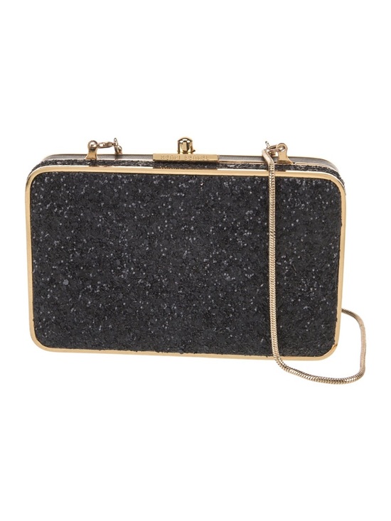 henri bendel Handbags - Henri Bendel Black Glitter Minaudiere w/ Gold Tone Shoulder Bag EUC